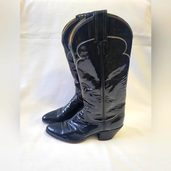 Vtg. Tony Lama Black Patent Leather Cowboy Boots size 6A